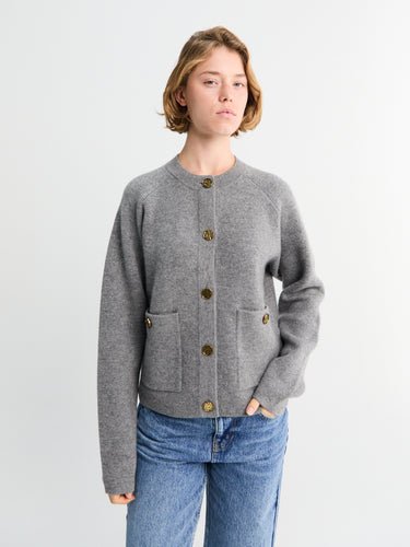 Hammered Button Cardigan in Grey Melange