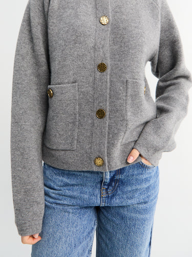 TOTEME - Hammered Button Cardigan in Grey Melange