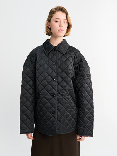 Collared Quilted Jacket in Black