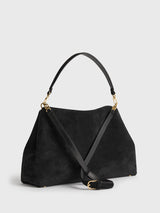Toteme - T-Lock Suede Satchel Bag in Black