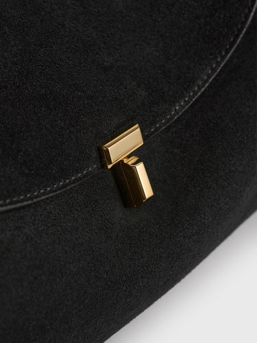 Toteme - T-Lock Suede Satchel Bag in Black