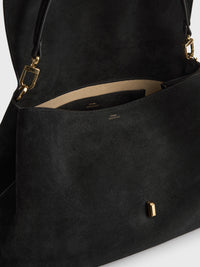 TOTEME - T-Lock Suede Satchel Bag in Black