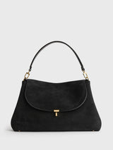 Toteme - T-Lock Suede Satchel Bag in Black