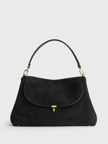 Toteme - T-Lock Suede Satchel Bag in Black