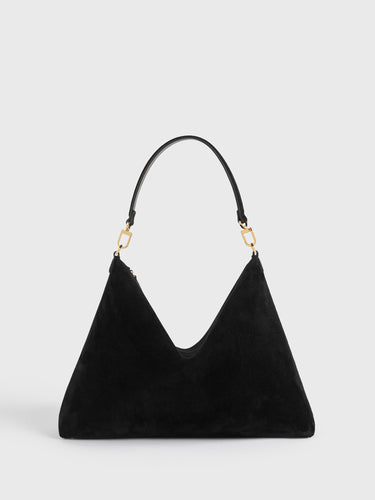 Toteme - Medium Bevel Suede Bag in Black