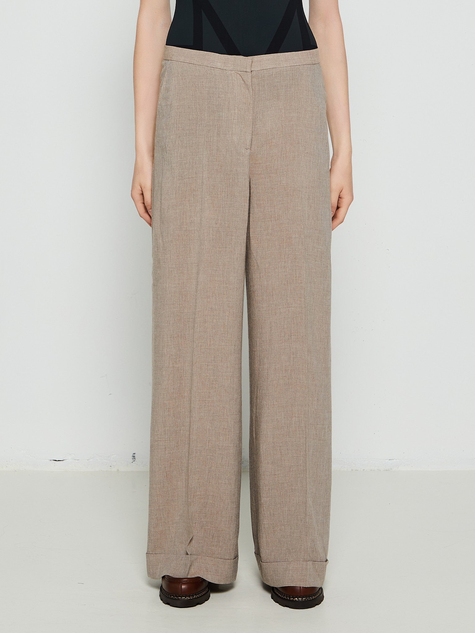 TOTEME - Wide Fluid Trousers in Light Brown Mélange