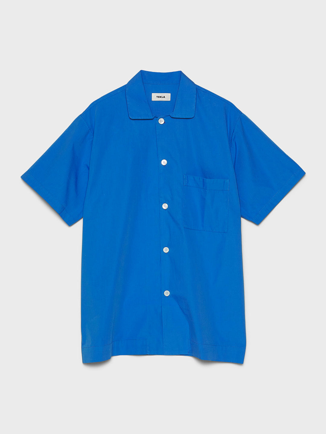Tekla - Poplin Pyjamas Short Sleeve Shirt in Royal Blue