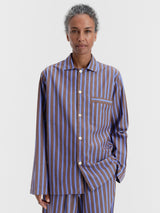 Tekla - Poplin Pyjamas Long Shirt in Chestnut Stripes