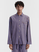Tekla - Poplin Pyjamas Long Shirt in Chestnut Stripes