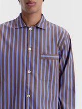 Tekla - Poplin Pyjamas Long Shirt in Chestnut Stripes