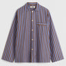 Tekla - Poplin Pyjamas Long Shirt in Chestnut Stripes