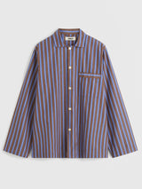 Tekla - Poplin Pyjamas Long Shirt in Chestnut Stripes