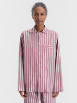 Tekla - Poplin Pyjamas Long Shirt in Rhubarb Stripes