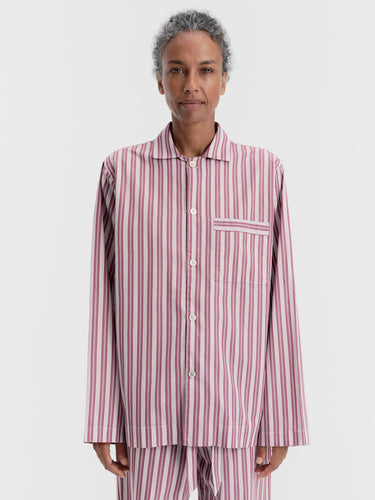 Tekla - Poplin Pyjamas Long Shirt in Rhubarb Stripes