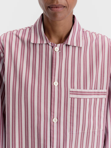 Tekla - Poplin Pyjamas Long Shirt in Rhubarb Stripes