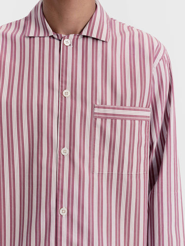 Tekla - Poplin Pyjamas Long Shirt in Rhubarb Stripes