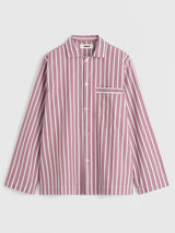 Tekla - Poplin Pyjamas Long Shirt in Rhubarb Stripes