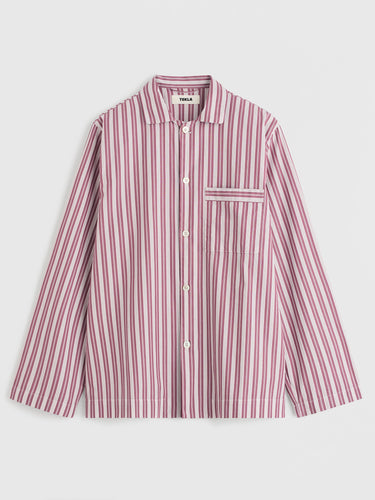 Tekla - Poplin Pyjamas Long Shirt in Rhubarb Stripes