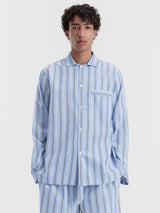 Tekla - Poplin Pyjamas Long Shirt in Stave Stripes