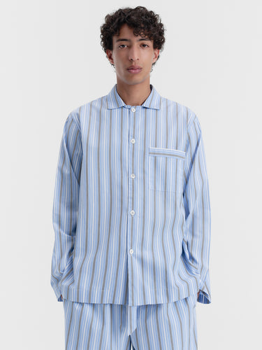 Tekla - Poplin Pyjamas Long Shirt in Stave Stripes