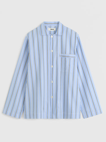 Tekla - Poplin Pyjamas Long Shirt in Stave Stripes