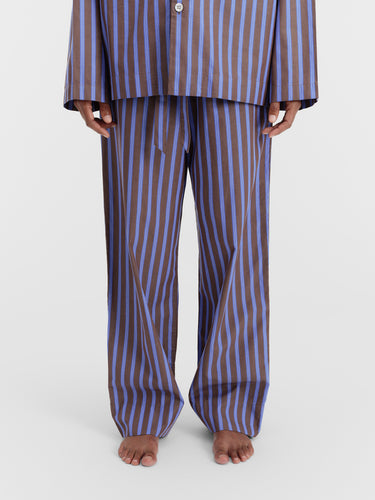 Tekla - Poplin Pyjamas Pants in Chestnut Stripes