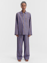 Tekla - Poplin Pyjamas Pants in Chestnut Stripes