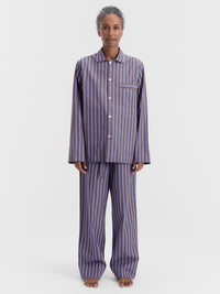 Tekla - Poplin Pyjamas Pants in Chestnut Stripes