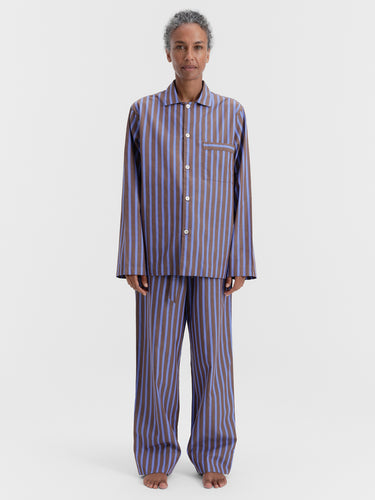 Tekla - Poplin Pyjamas Pants in Chestnut Stripes