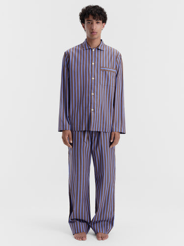 Tekla - Poplin Pyjamas Pants in Chestnut Stripes