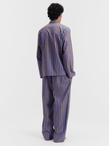 Tekla - Poplin Pyjamas Pants in Chestnut Stripes