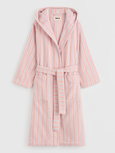 Tekla - Hooded Bathrobe in Candy Stripes