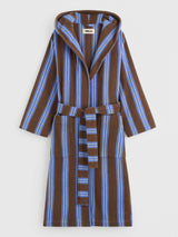 Tekla - Hooded Bathrobe in Chestnut Stripes
