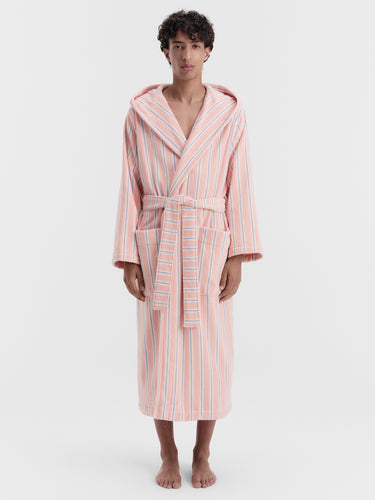 Tekla - Hooded Bathrobe in Candy Stripes