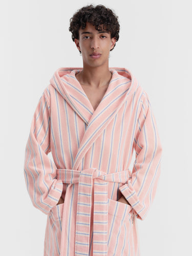 Tekla - Hooded Bathrobe in Candy Stripes