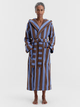 Tekla - Hooded Bathrobe in Chestnut Stripes