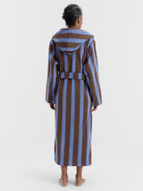 Tekla - Hooded Bathrobe in Chestnut Stripes