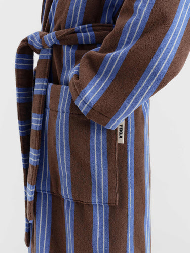 Tekla - Hooded Bathrobe in Chestnut Stripes