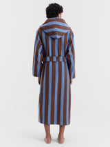 Tekla - Hooded Bathrobe in Chestnut Stripes