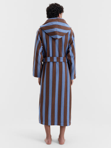 Tekla - Hooded Bathrobe in Chestnut Stripes