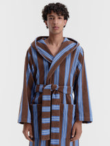 Tekla - Hooded Bathrobe in Chestnut Stripes