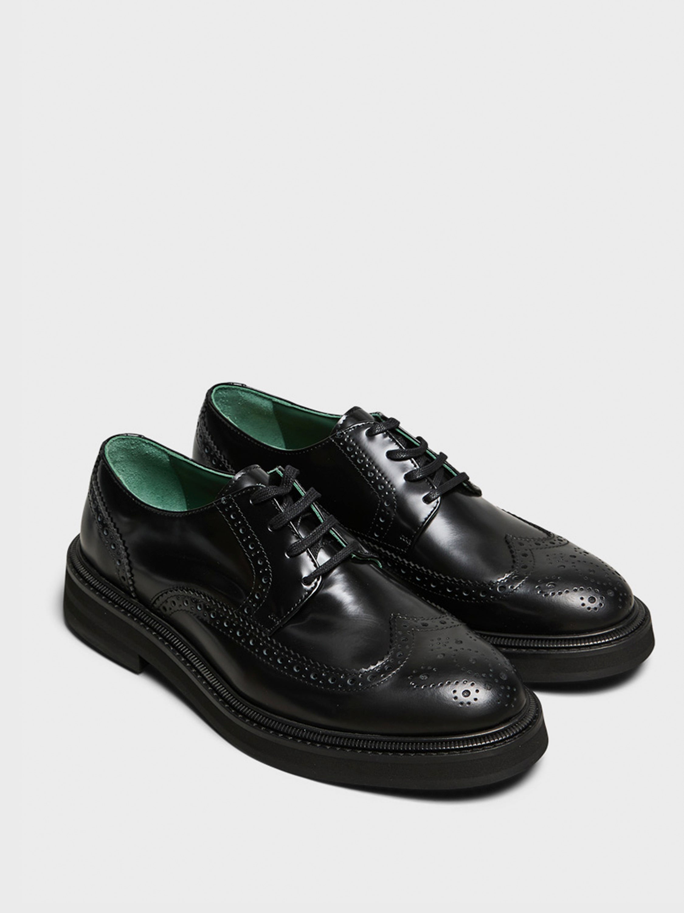 Vinny's - Officer Brogue Shoes in Black Polido Leather