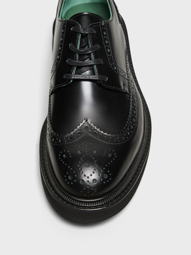 Vinny's - Officer Brogue Shoes in Black Polido Leather
