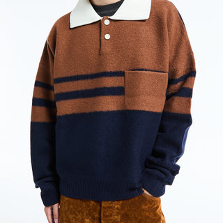 Wales Bonner - Calm Polo in Brown and Navy