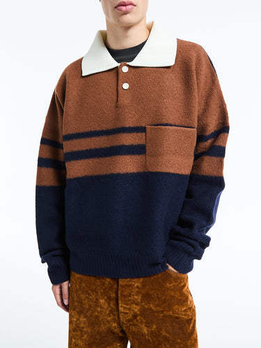 Wales Bonner - Calm Polo in Brown and Navy