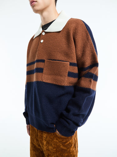 Wales Bonner - Calm Polo in Brown and Navy