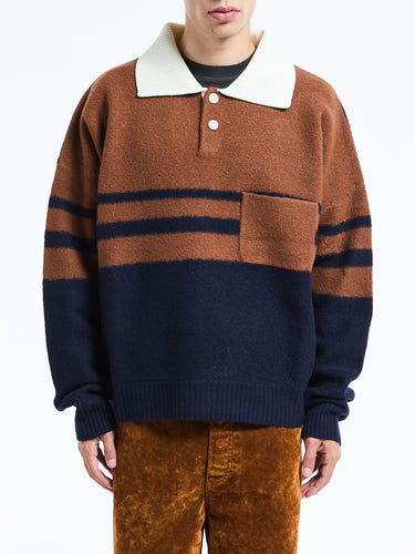 Wales Bonner - Calm Polo in Brown and Navy