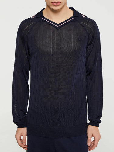 Wales Bonner - Roots Polo Shirt in Navy and Pink