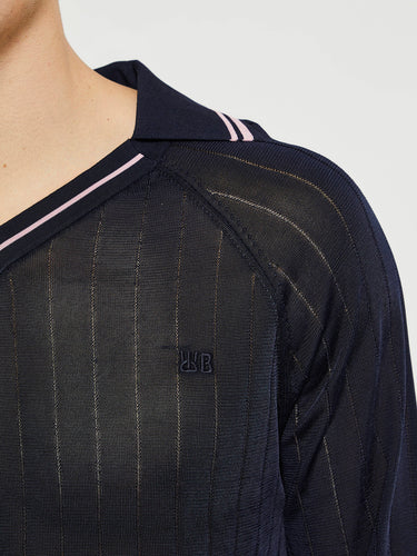 Wales Bonner - Roots Polo Shirt in Navy and Pink