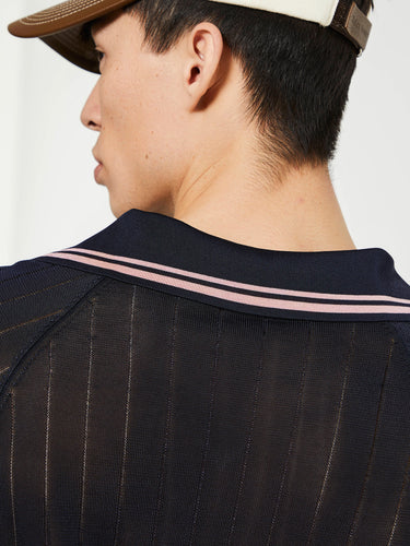 Wales Bonner - Roots Polo Shirt in Navy and Pink